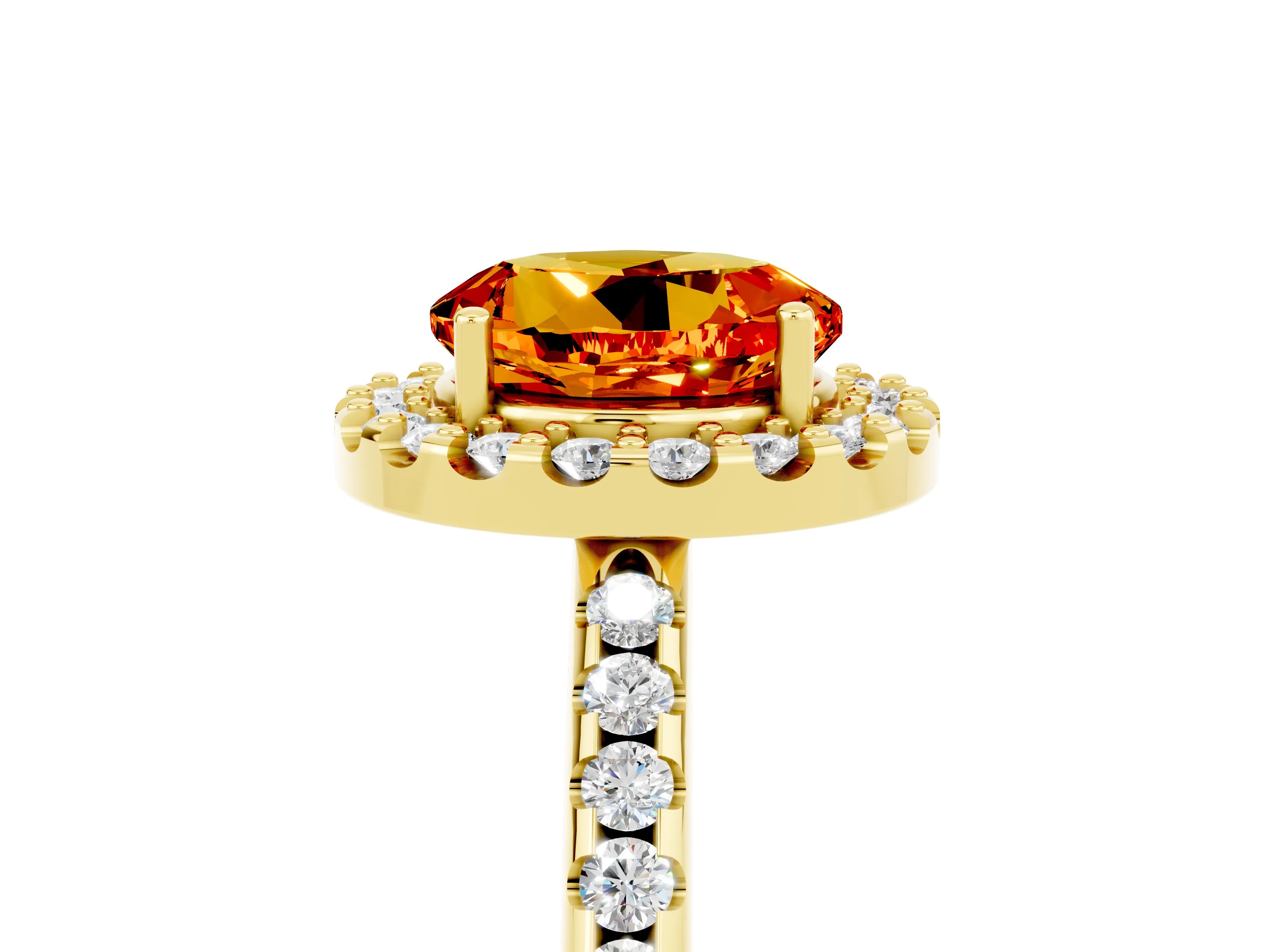 Yellow gold Round Cut Citrine Pavé Halo Ring with Four-Prong Setting_17