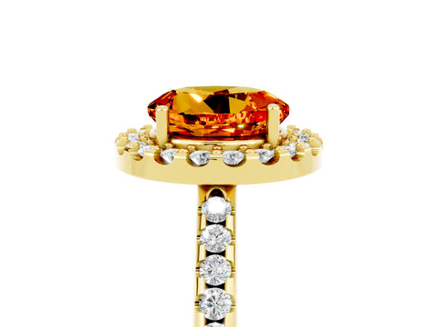 Yellow gold Round Cut Citrine Pavé Halo Ring with Four-Prong Setting_17