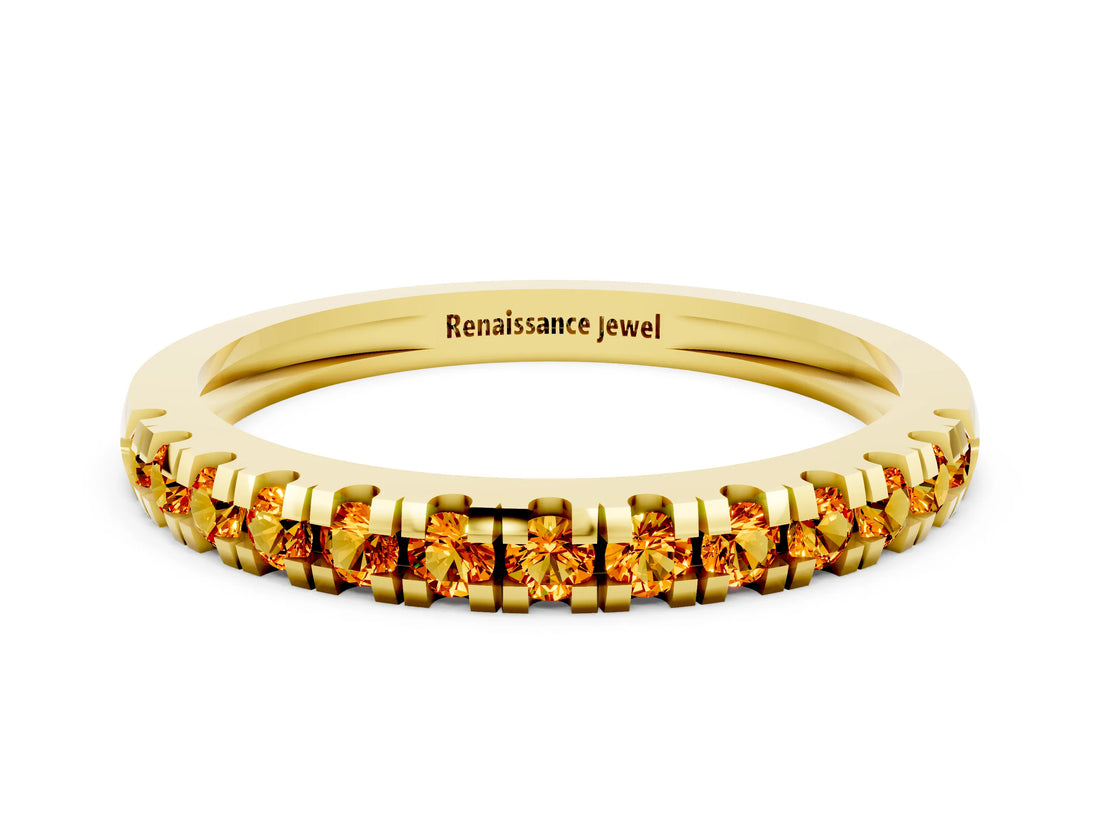 Yellow gold Round Cut Citrine Pavé Set Thin Band