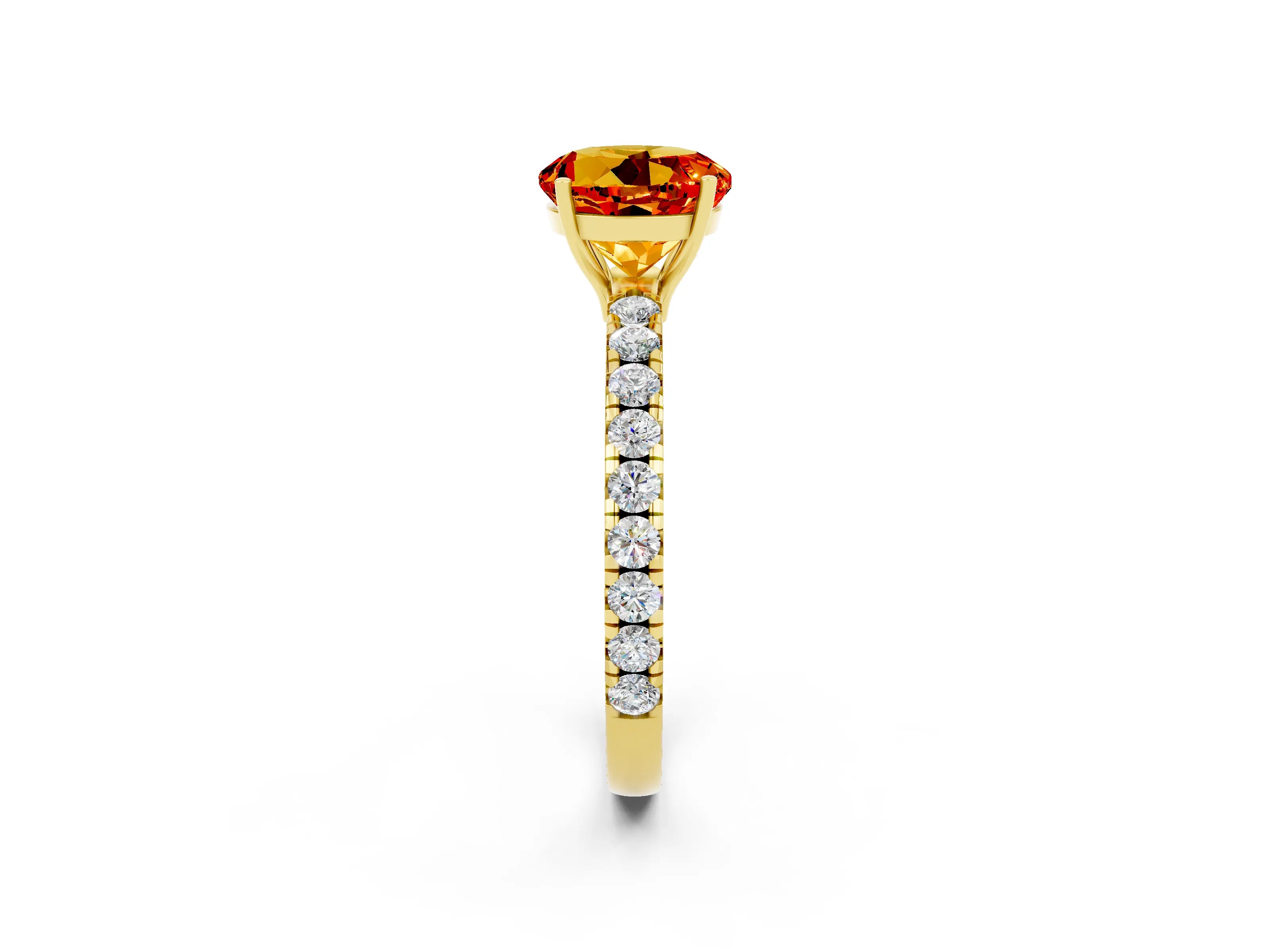 Yellow gold Round Cut Citrine Pavé Solitaire Engagement Ring with Four-Prong Setting_14