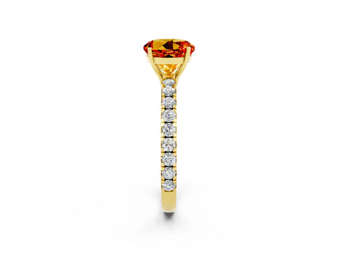Yellow gold Round Cut Citrine Pavé Solitaire Engagement Ring with Four-Prong Setting_14