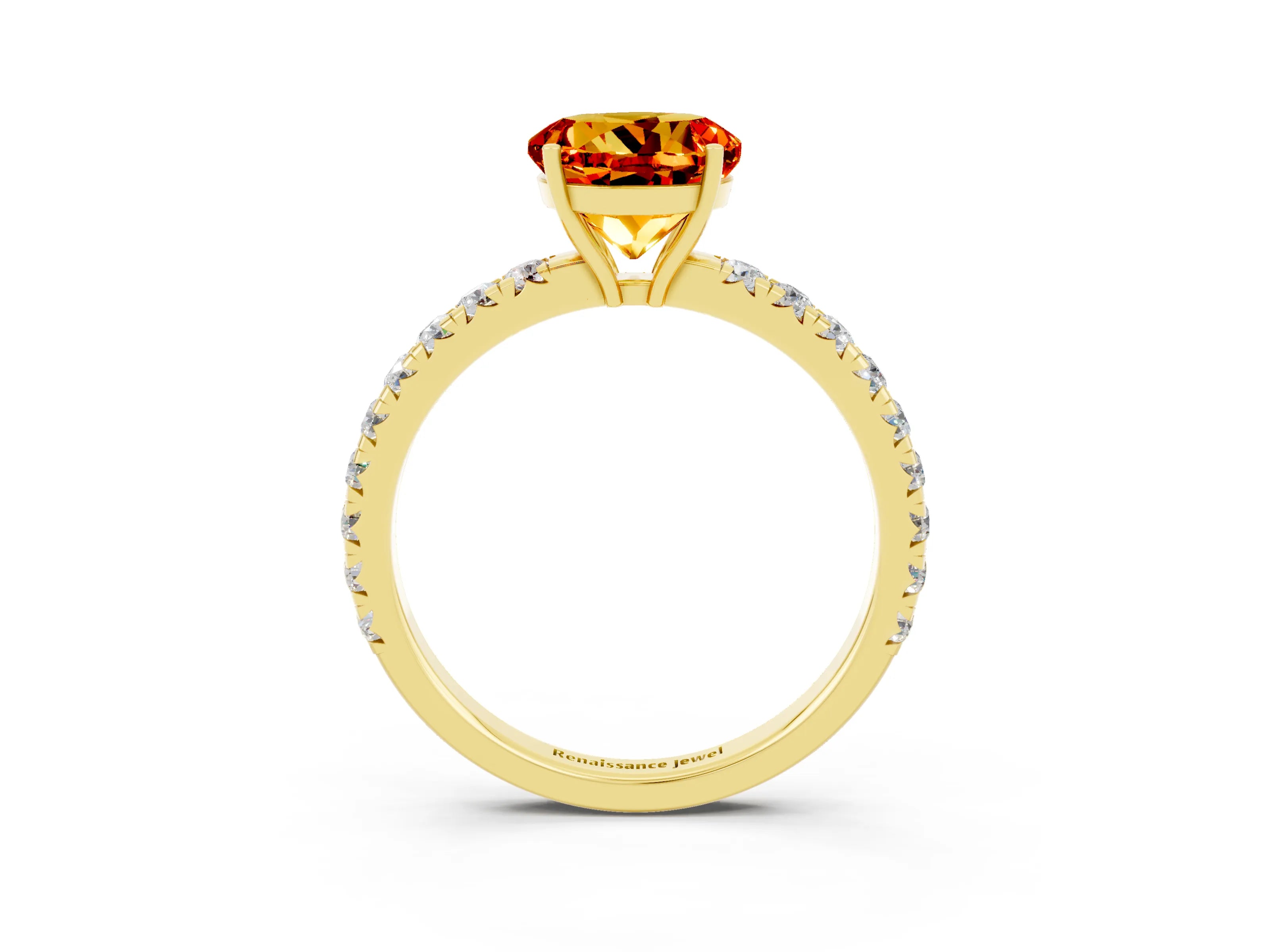 Yellow gold Round Cut Citrine Pavé Solitaire Engagement Ring with Four-Prong Setting_15
