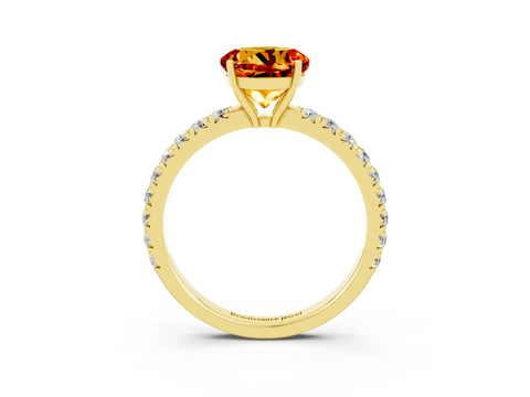 Yellow gold Round Cut Citrine Pavé Solitaire Engagement Ring with Four-Prong Setting_15