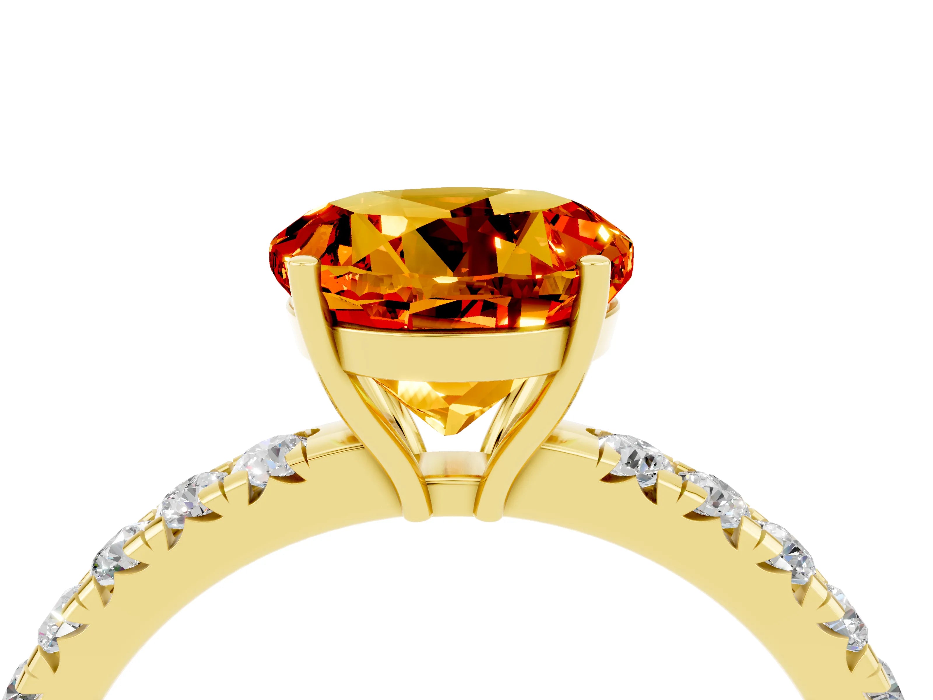 Yellow gold Round Cut Citrine Pavé Solitaire Engagement Ring with Four-Prong Setting_16