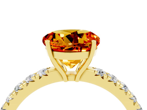 Yellow gold Round Cut Citrine Pavé Solitaire Engagement Ring with Four-Prong Setting_16