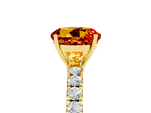 Yellow gold Round Cut Citrine Pavé Solitaire Engagement Ring with Four-Prong Setting_17
