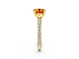 Yellow gold Round Cut Citrine Pavé Solitaire Ring with Round Band and Prong Setting_14