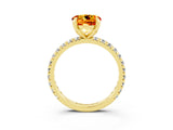 Yellow gold Round Cut Citrine Pavé Solitaire Ring with Round Band and Prong Setting_15