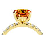 Yellow gold Round Cut Citrine Pavé Solitaire Ring with Round Band and Prong Setting_16