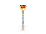 Yellow gold Round Cut Citrine Pavé Solitaire Ring with Round Band and Prong Setting_26