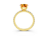 Yellow gold Round Cut Citrine Pavé Solitaire Ring with Round Band and Prong Setting_27