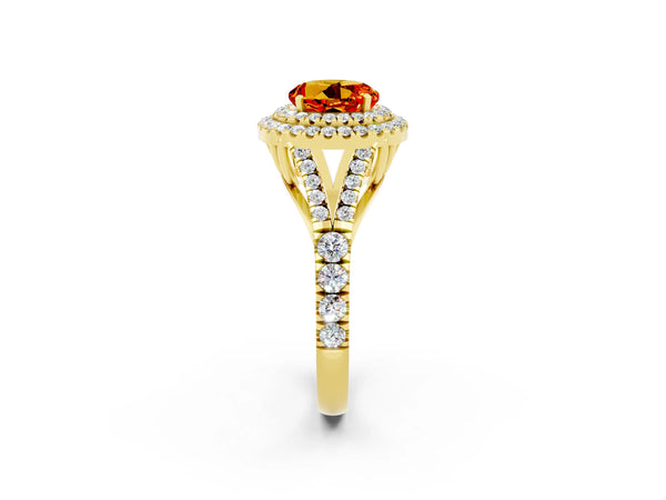Yellow gold Round Cut Citrine Pavé Split Shank Double Halo Engagement Ring