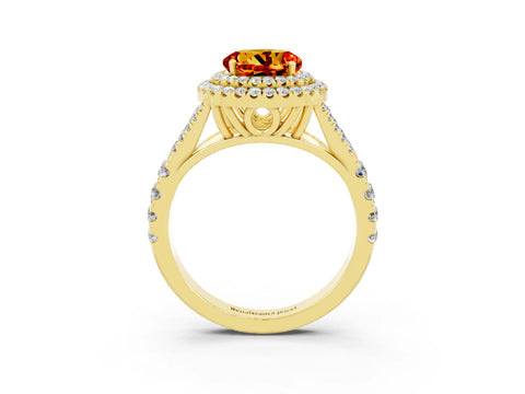 Yellow gold Round Cut Citrine Pavé Split Shank Double Halo Engagement Ring_3