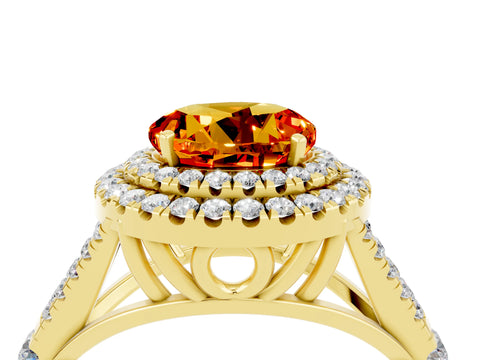 Yellow gold Round Cut Citrine Pavé Split Shank Double Halo Engagement Ring_4