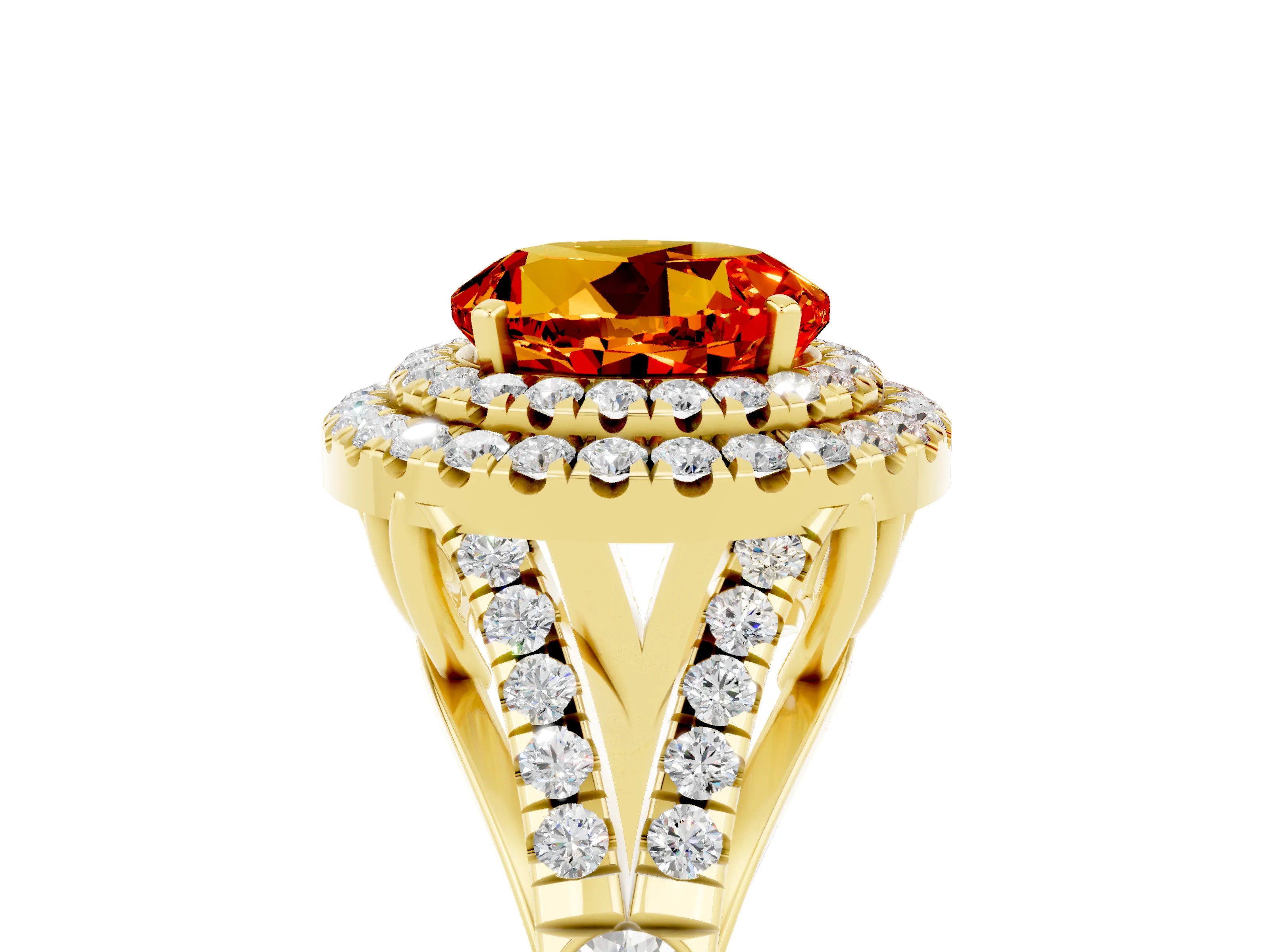 Yellow gold Round Cut Citrine Pavé Split Shank Double Halo Engagement Ring_5