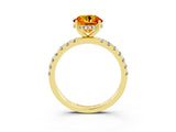 Yellow gold Round Cut Citrine Pave Band Solitaire Ring with Four-Prong Setting_27