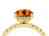 Yellow gold Round Cut Citrine Pave Band Solitaire Ring with Four-Prong Setting_28
