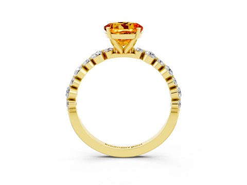 Yellow gold Round Cut Citrine Prong Set Engagement Ring with Pavé Band_3