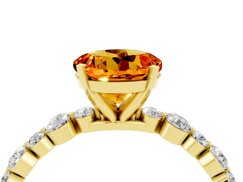 Yellow gold Round Cut Citrine Prong Set Engagement Ring with Pavé Band_4