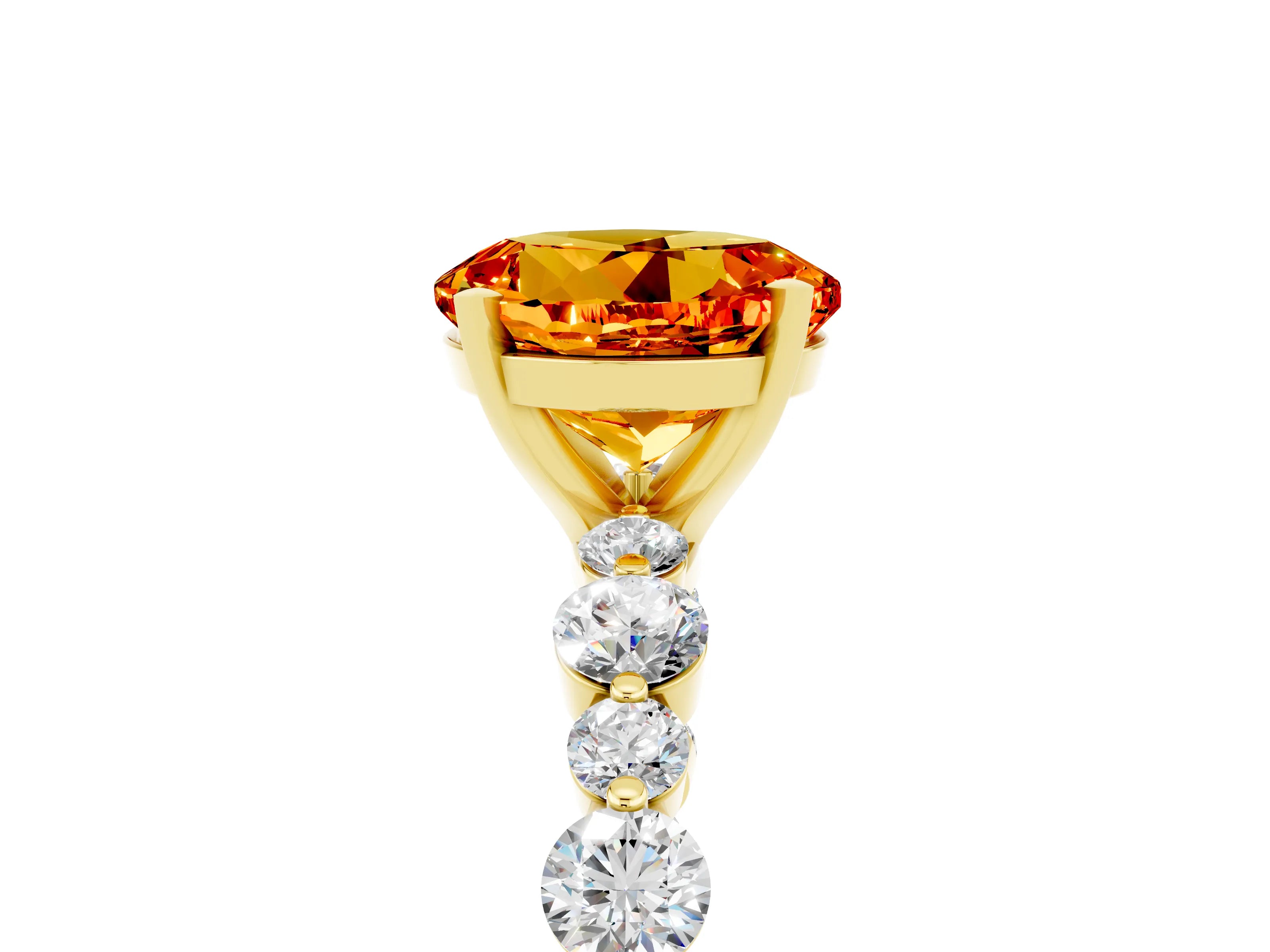 Yellow gold Round Cut Citrine Prong Set Engagement Ring with Pavé Band_5