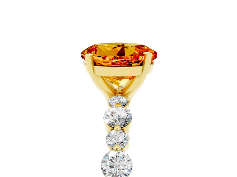 Yellow gold Round Cut Citrine Prong Set Engagement Ring with Pavé Band_5