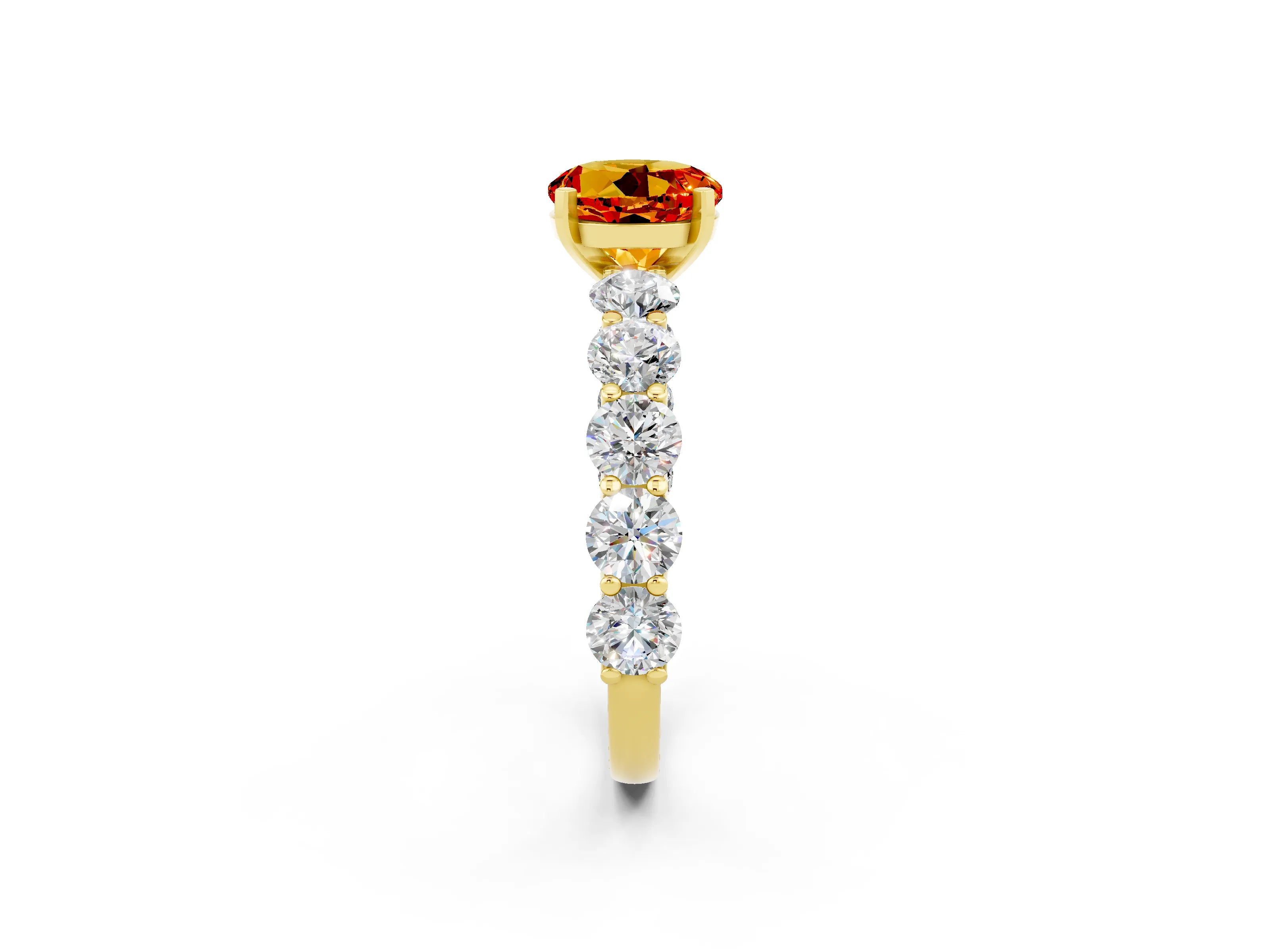 Yellow gold Round Cut Citrine Prong Setting with Side Stones on a Pave Band_2