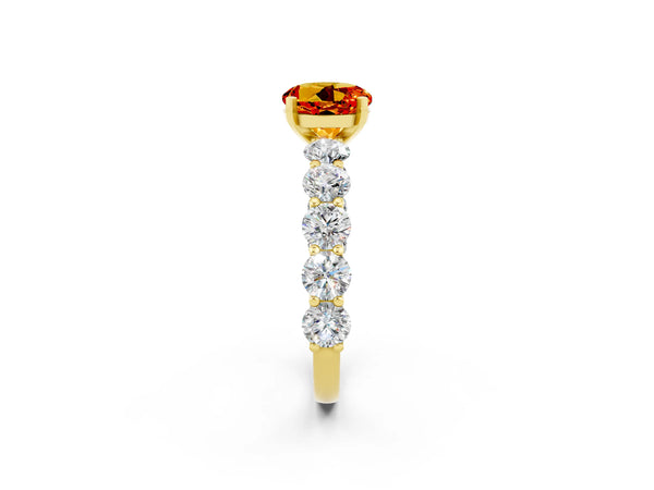 Yellow gold Round Cut Citrine Prong Setting with Side Stones on a Pave Band