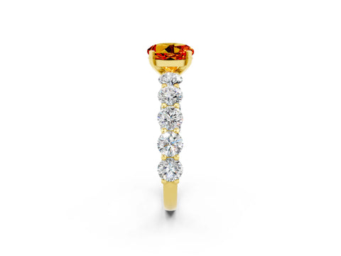 Yellow gold Round Cut Citrine Prong Setting with Side Stones on a Pave Band_2