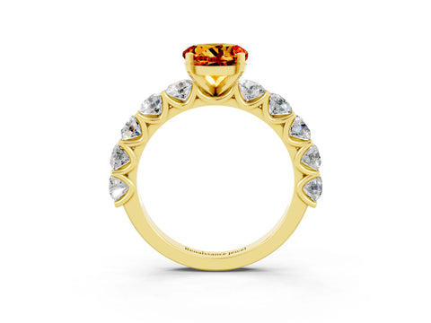 Yellow gold Round Cut Citrine Prong Setting with Side Stones on a Pave Band_3