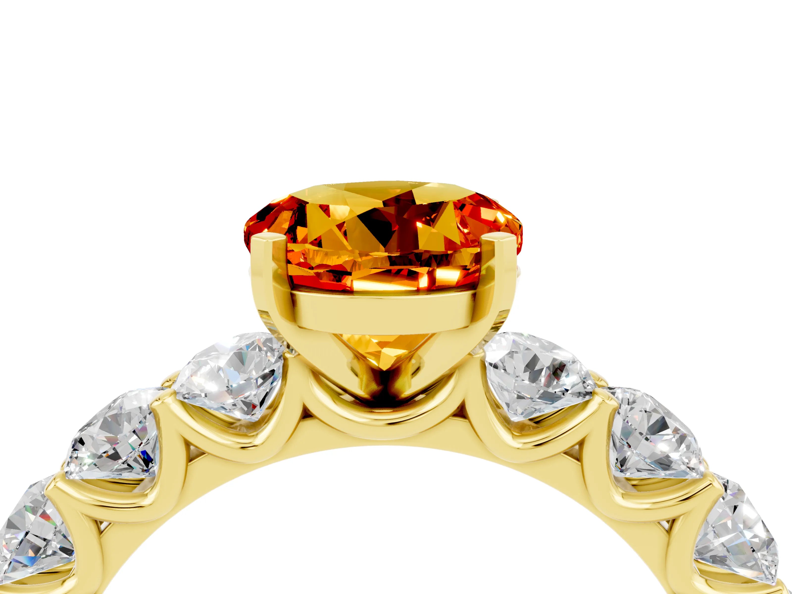 Yellow gold Round Cut Citrine Prong Setting with Side Stones on a Pave Band_4