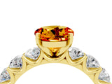 Yellow gold Round Cut Citrine Prong Setting with Side Stones on a Pave Band_4