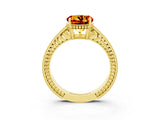 Yellow gold Round Cut Citrine Ring with Milgrain Pavé Band and Four-Prong Setting_15
