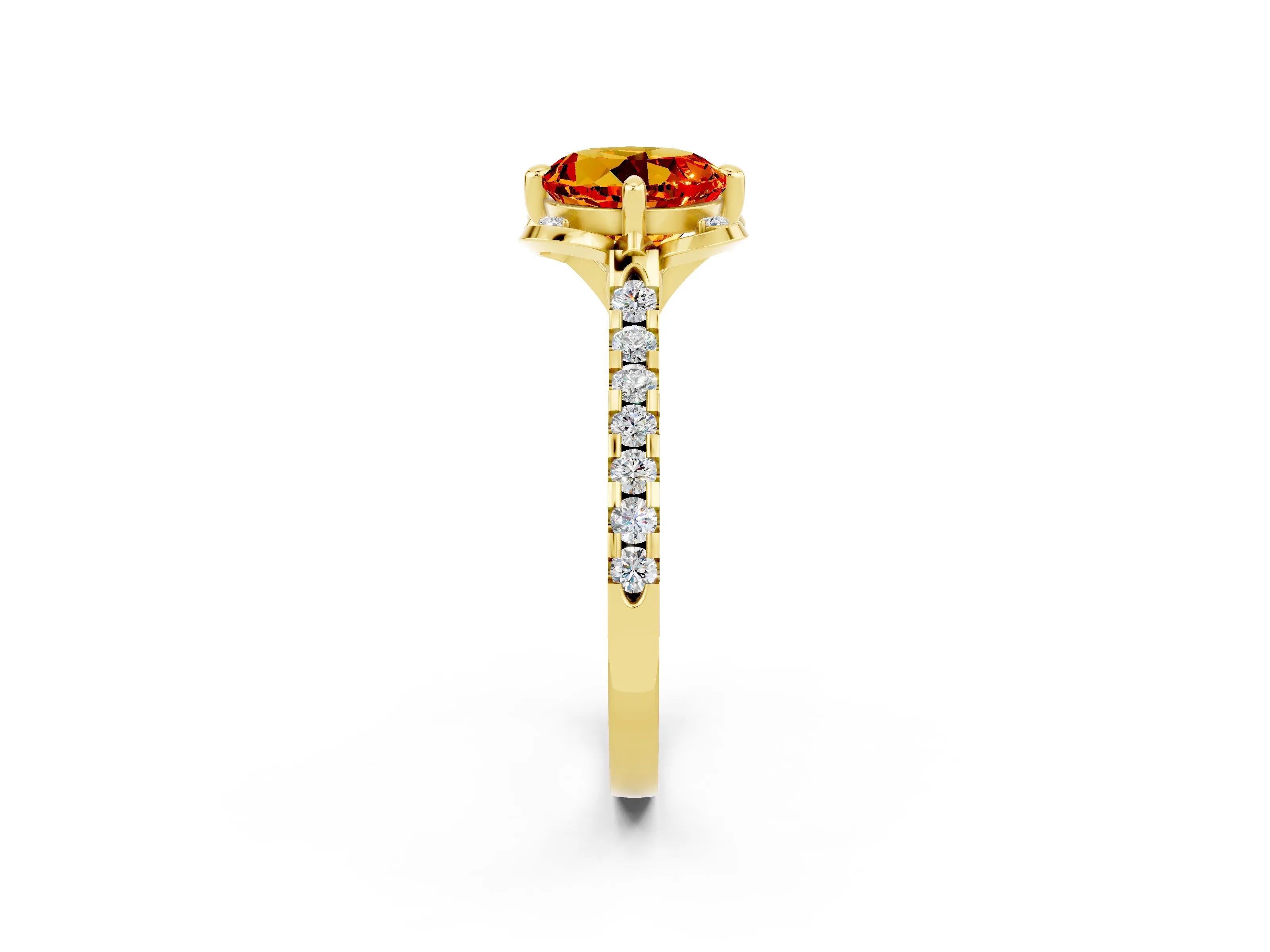 Yellow gold Round Cut Citrine Ring with Pavé Band and Floral Prong Setting_2