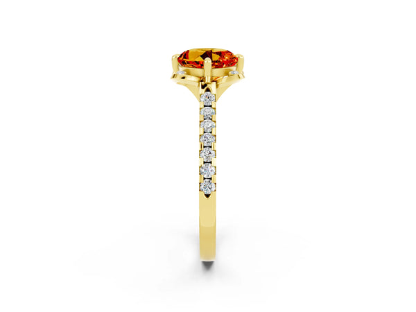 Yellow gold Round Cut Citrine Ring with Pavé Band and Floral Prong Setting