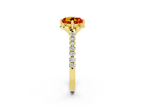Yellow gold Round Cut Citrine Ring with Pavé Band and Floral Prong Setting_2