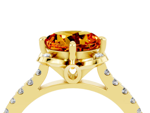 Yellow gold Round Cut Citrine Ring with Pavé Band and Floral Prong Setting_4