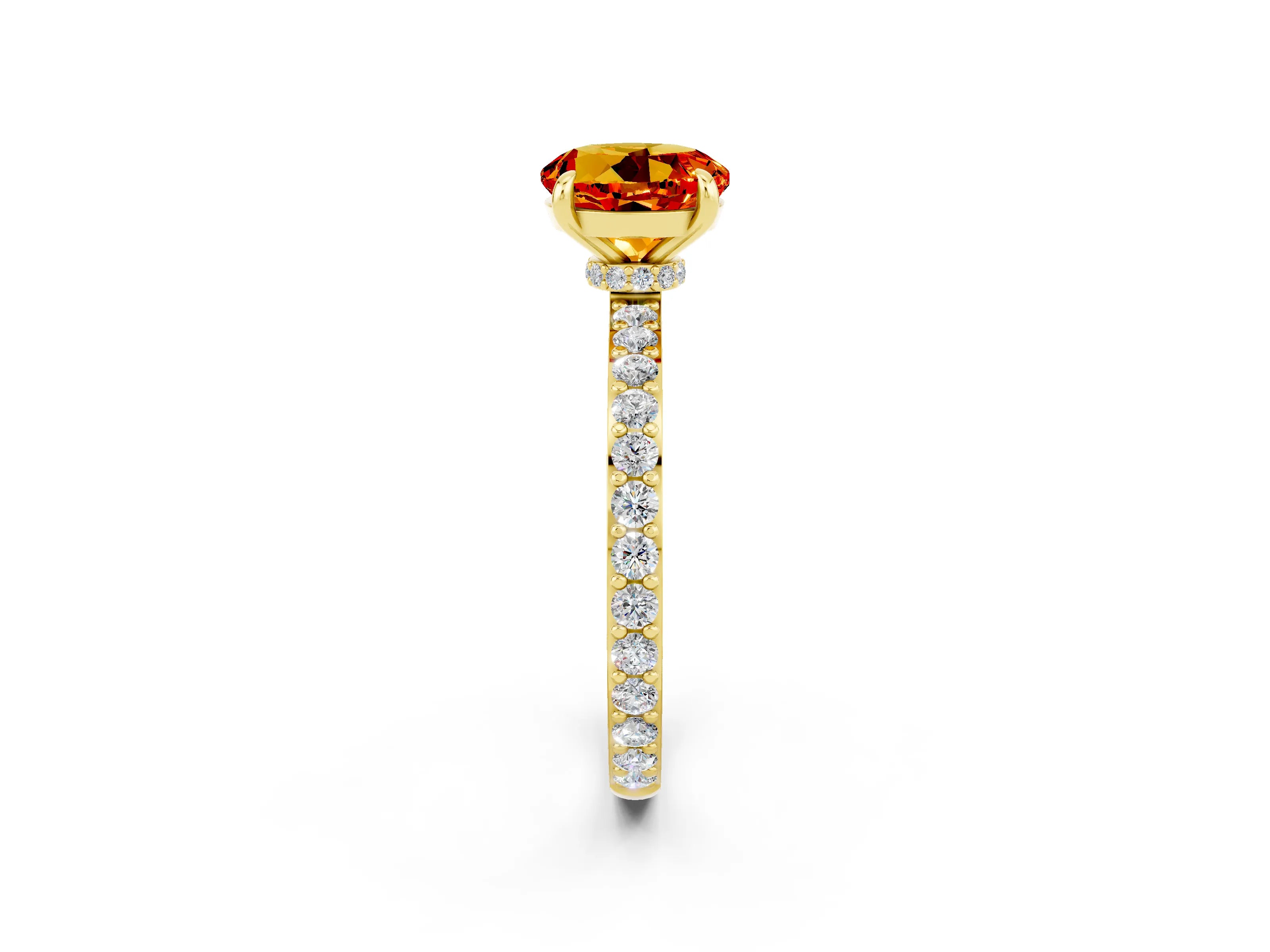 Yellow gold Round Cut Citrine Ring with Pavé Band and Four-Prong Setting_2