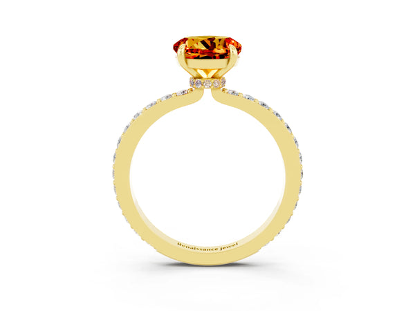 Yellow gold Round Cut Citrine Pavé Engagement Ring with Round  Accents and Prong Setting