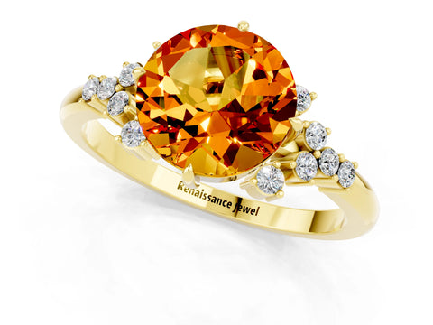 Yellow gold Round Cut Citrine Ring with Side Stones and Four-Prong Setting_37