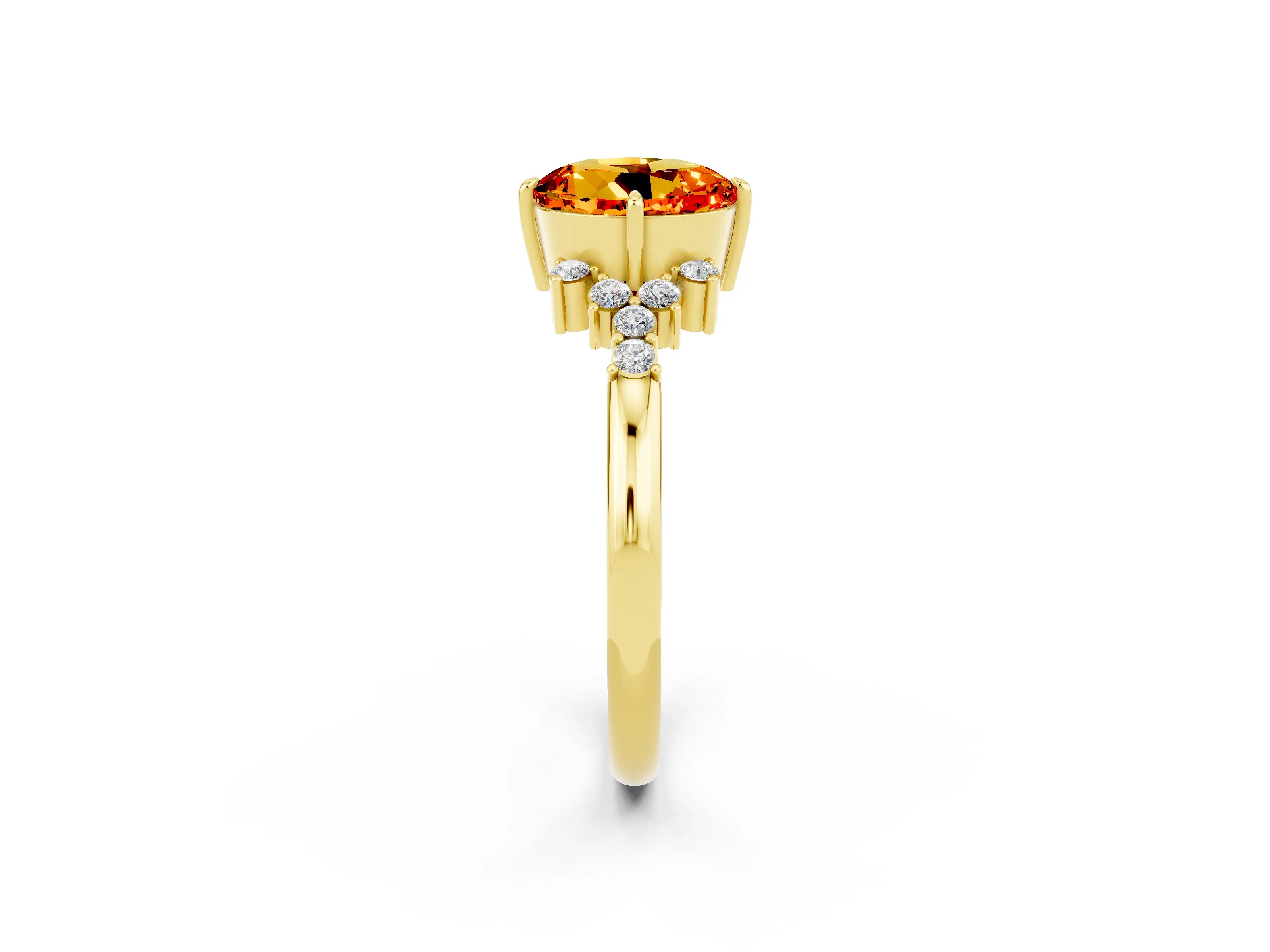 Yellow gold Round Cut Citrine Ring with Side Stones and Four-Prong Setting_38