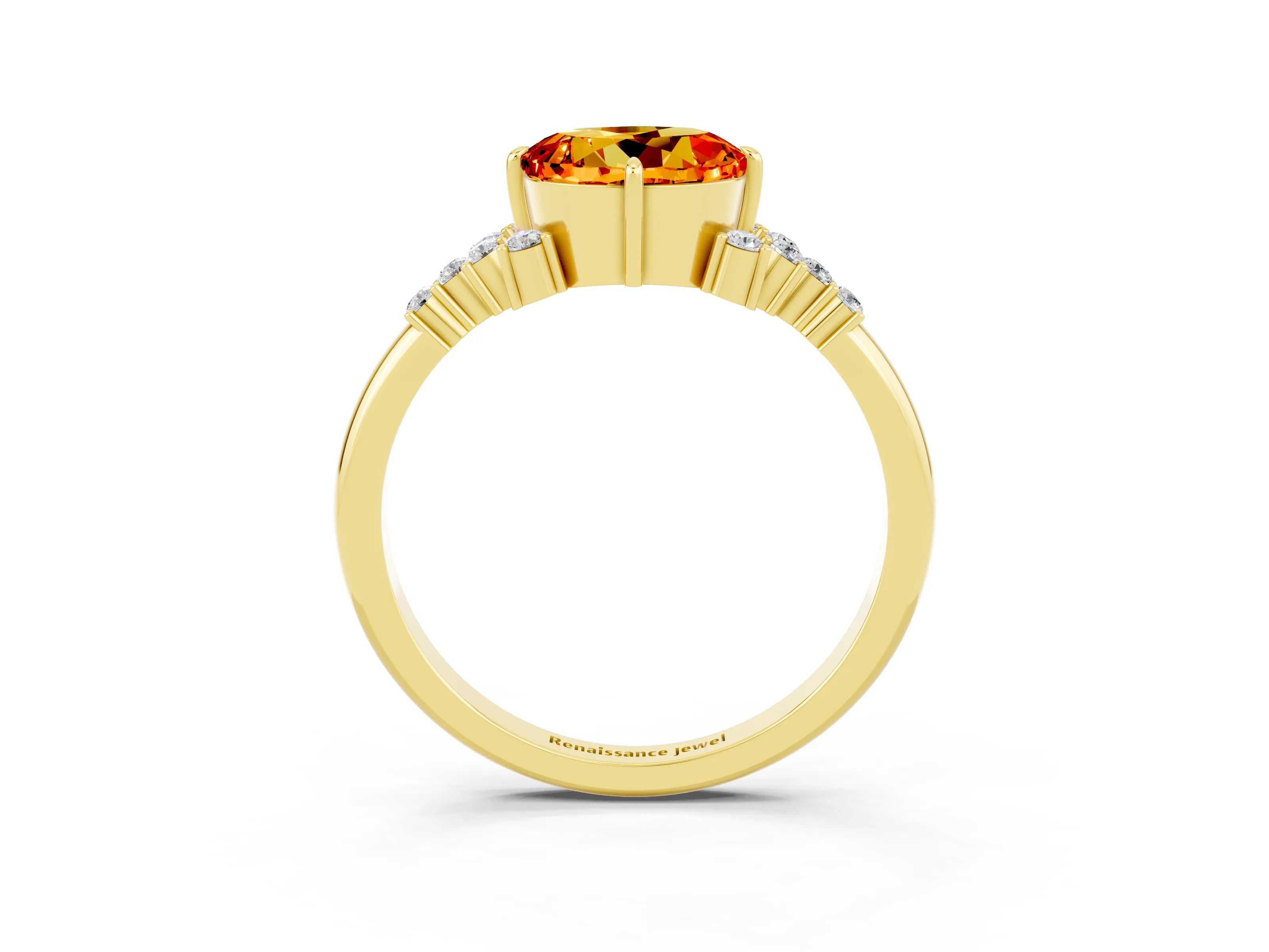 Yellow gold Round Cut Citrine Ring with Side Stones and Four-Prong Setting_39