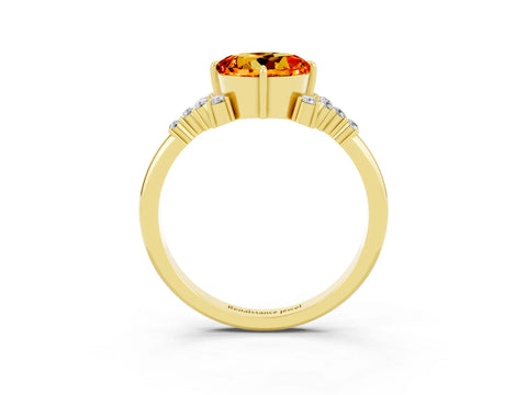 Yellow gold Round Cut Citrine Ring with Side Stones and Four-Prong Setting_39