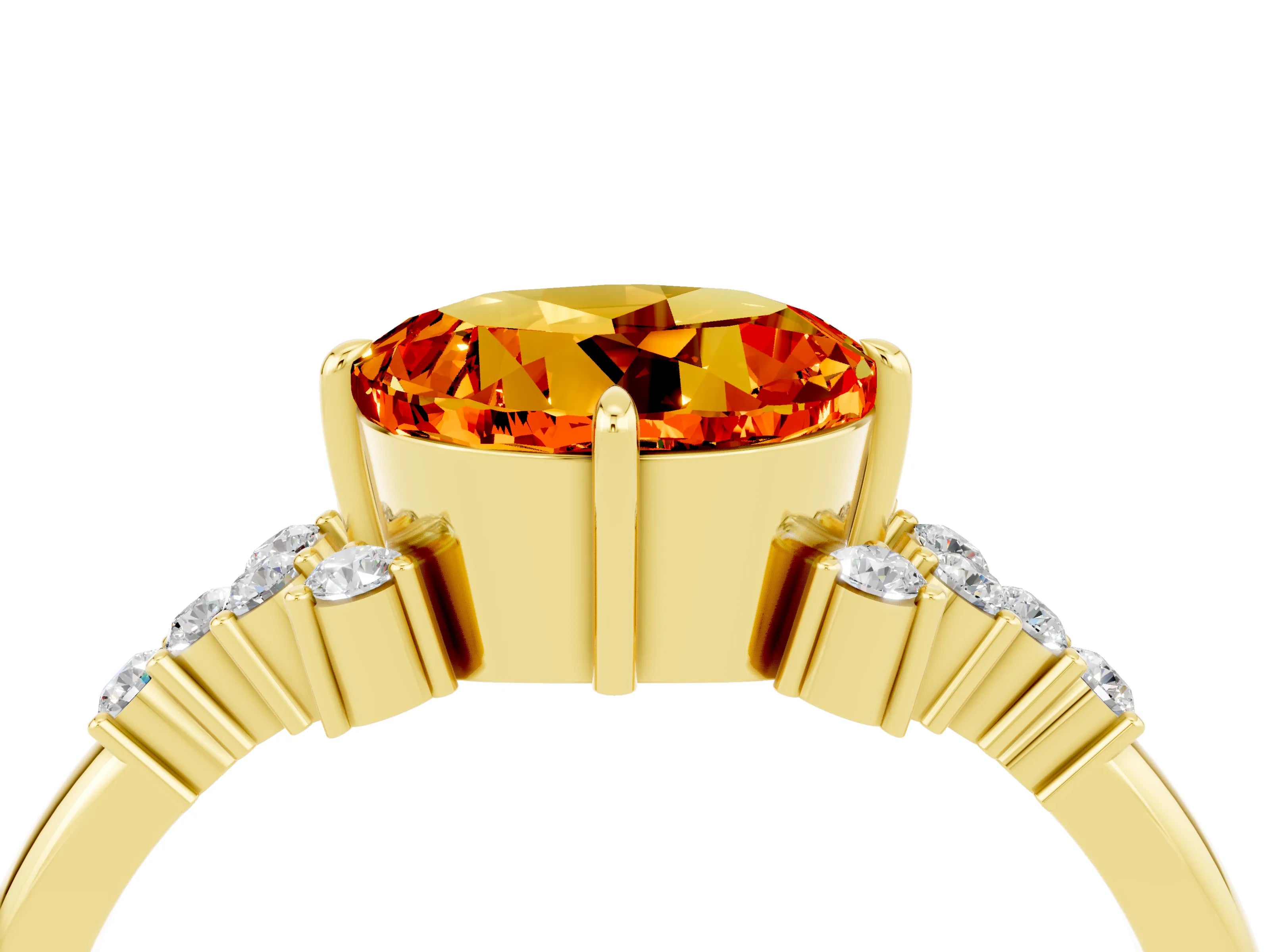 Yellow gold Round Cut Citrine Ring with Side Stones and Four-Prong Setting_40