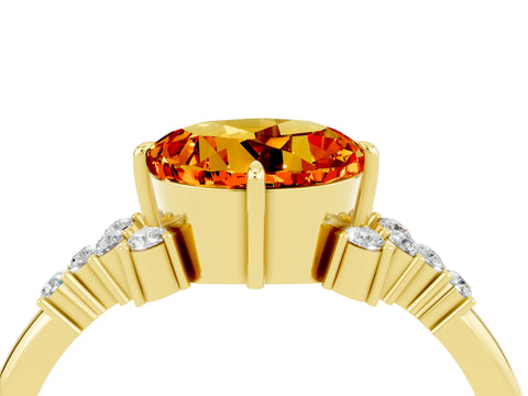 Yellow gold Round Cut Citrine Ring with Side Stones and Four-Prong Setting_40