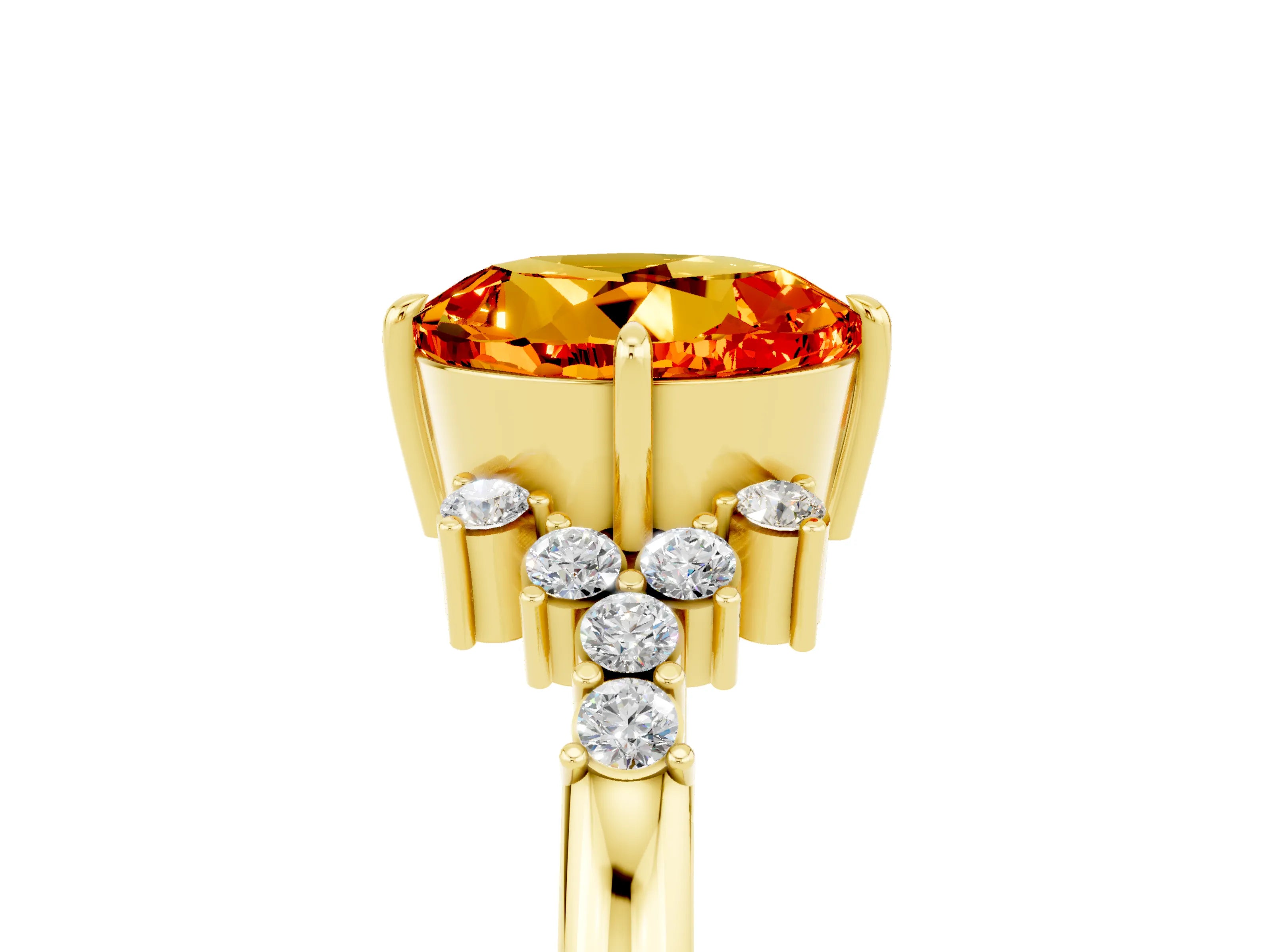 Yellow gold Round Cut Citrine Ring with Side Stones and Four-Prong Setting_41