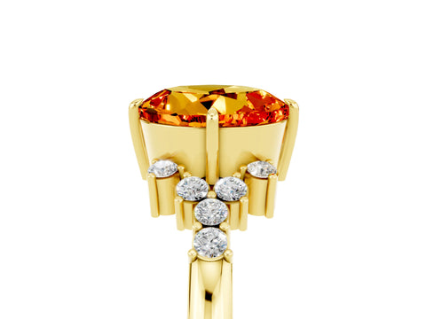 Yellow gold Round Cut Citrine Ring with Side Stones and Four-Prong Setting_41