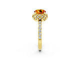 Yellow gold Round Cut Citrine Scalloped Halo Engagement Ring with Round Shared Prong Band_26