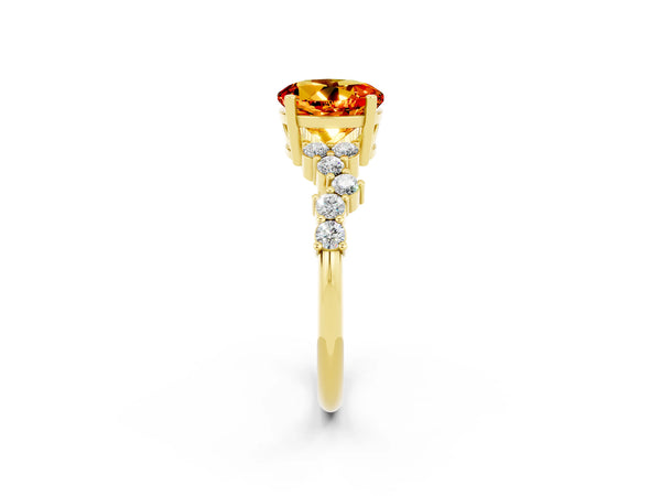 Yellow gold Round Cut Citrine Scattered Round Accent Ring with Prong Setting