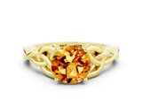 Yellow gold Round Cut Citrine Solitaire Celtic Knot Ring with Four-Prong Setting_12