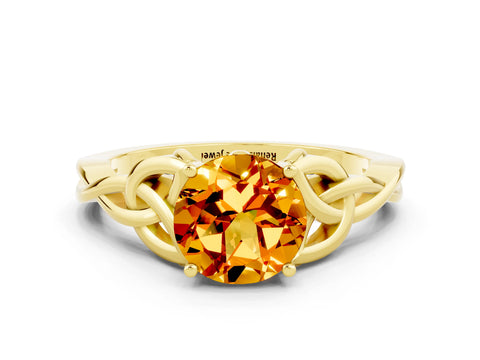 Yellow gold Round Cut Citrine Solitaire Celtic Knot Ring with Four-Prong Setting_12